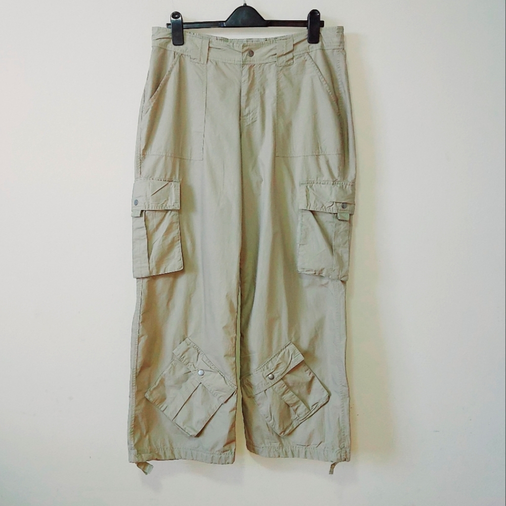 Social Tourist Green Baggy Parachute Wide Leg Hiking Wear Cargo Pant Women Large